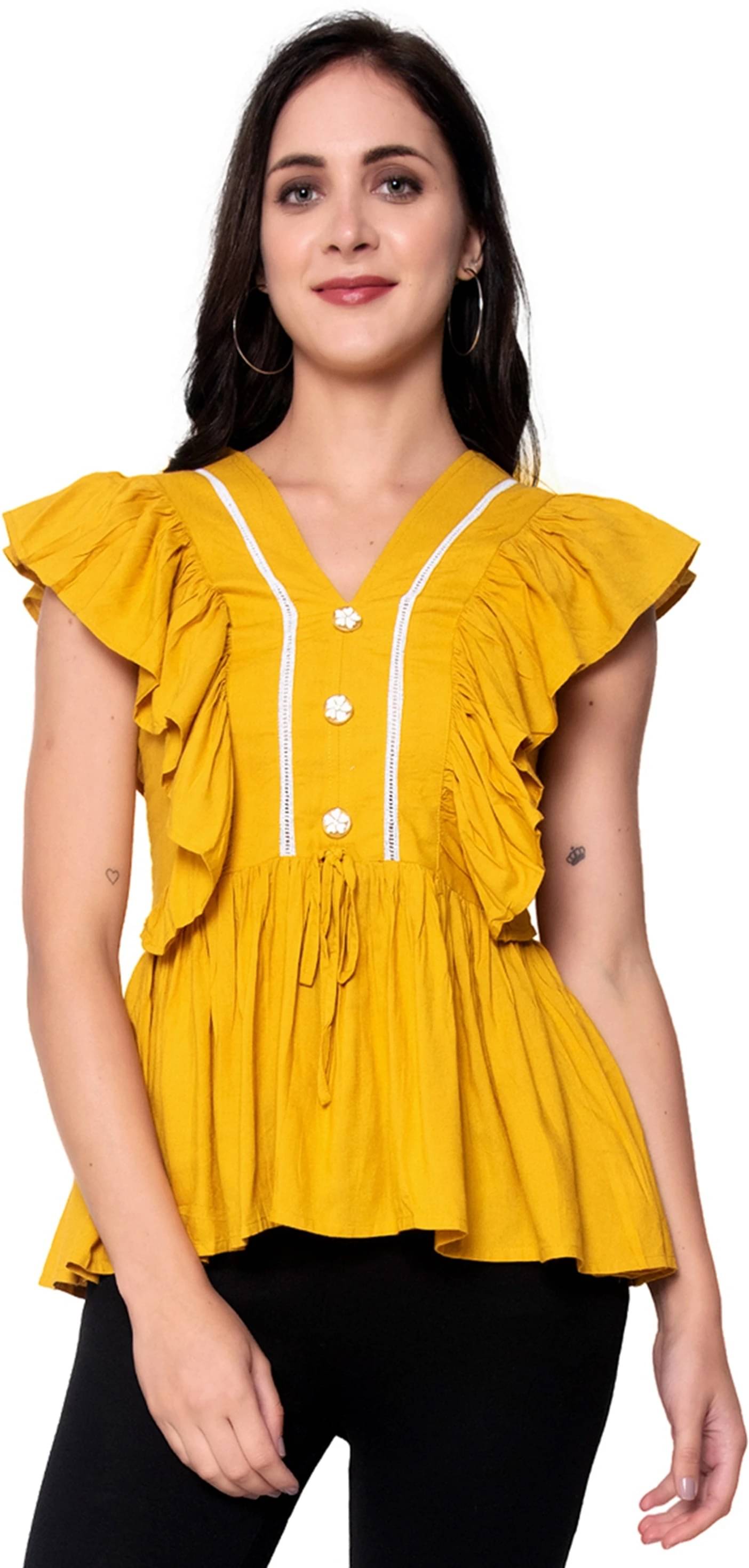     			SEVEN FLOWER Women's Viscose Rayon Regular Top ( Yellow )