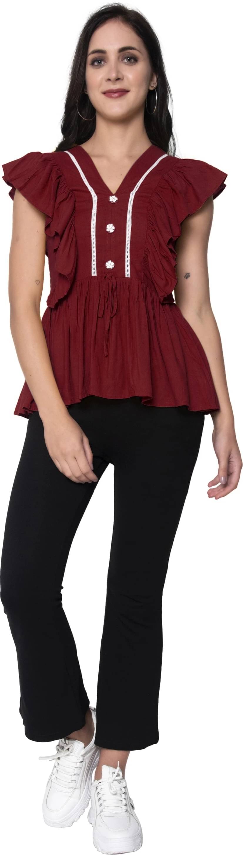 SEVEN FLOWER Women's Viscose Rayon Regular Top ( Brown ) SEVEN FLOWER Women's Viscose Rayon Regular Top ( Brown )