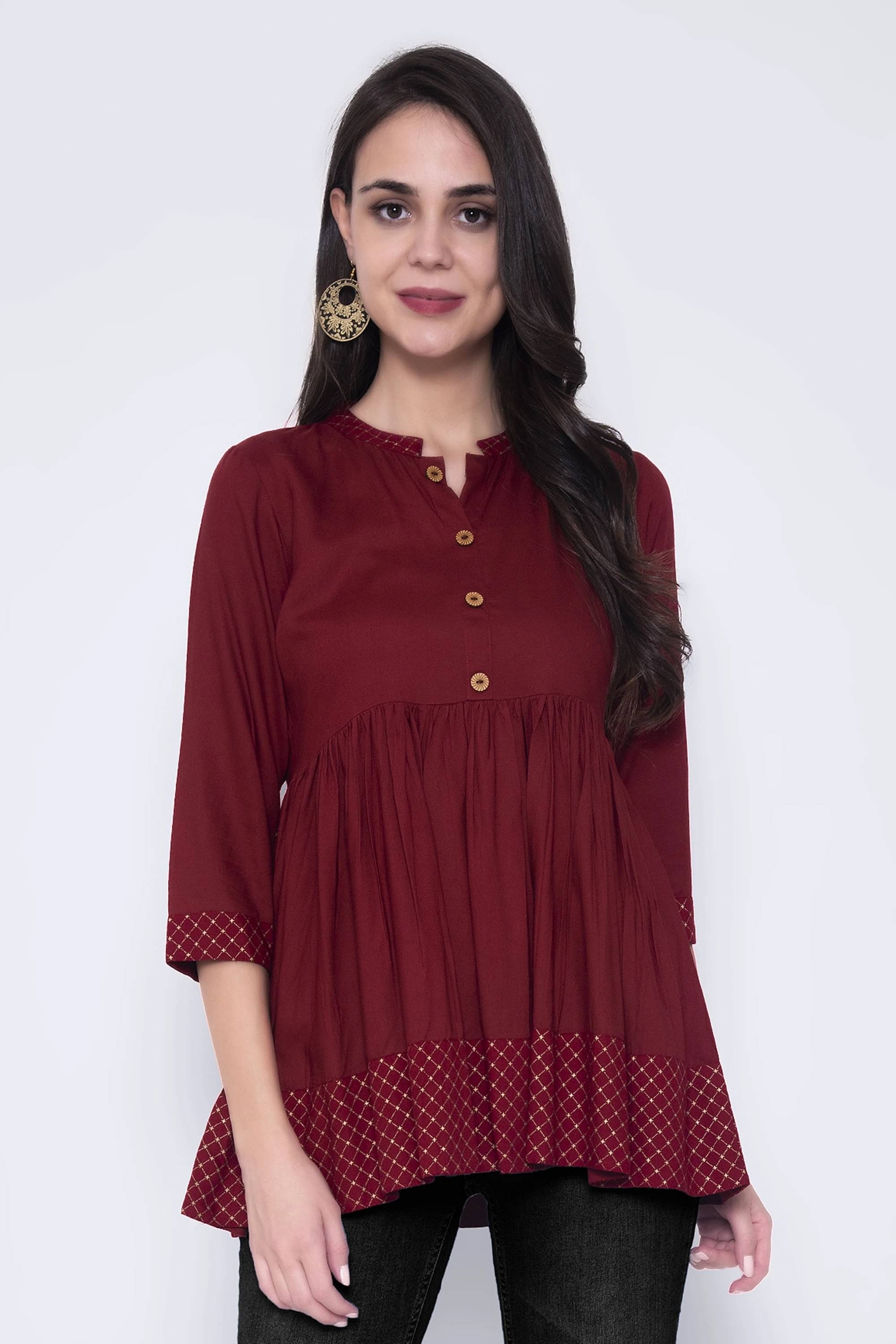 SEVEN FLOWER Women's Viscose Rayon Regular Top ( Maroon ) SEVEN FLOWER Women's Viscose Rayon Regular Top ( Maroon )