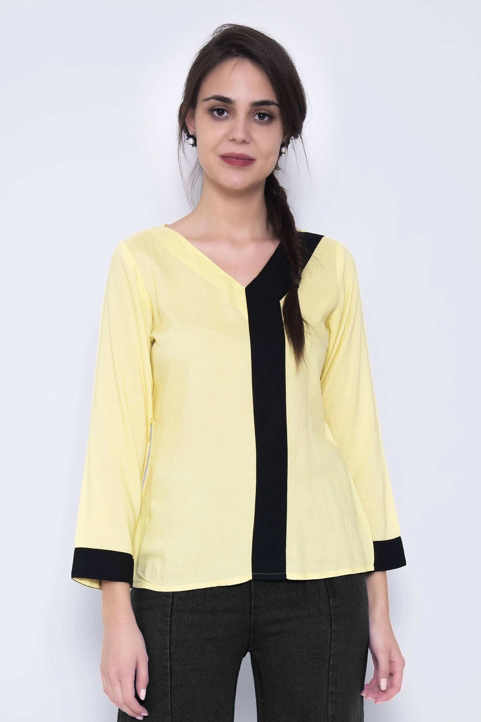     			SEVEN FLOWER Women's Viscose Rayon Regular Top ( Yellow )