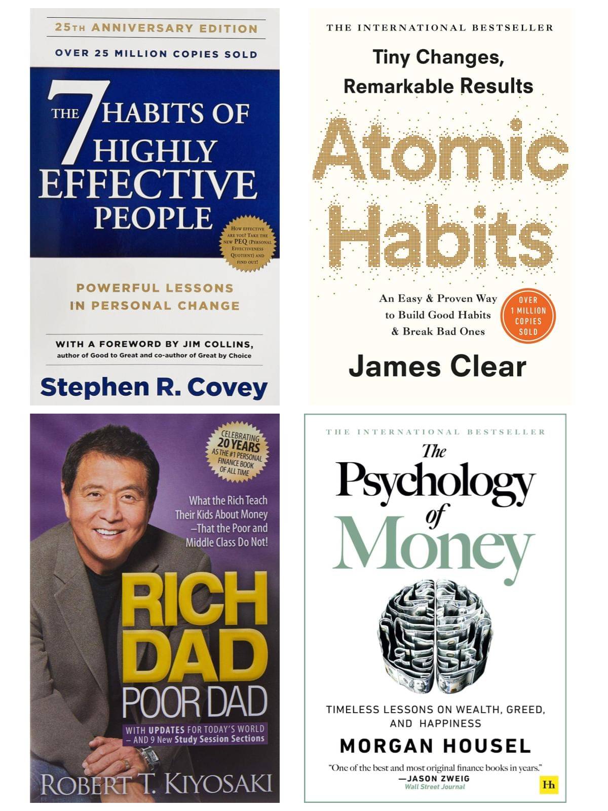     			(Set Of 3 Books) The 7 Habbits + The Psychology Of Money + Atomic Habits + Rich Dad Poor Dad (PAPREBACK, Stephen R. Covey + Robert Kiyosaki + James Clear + Morgan Housel)