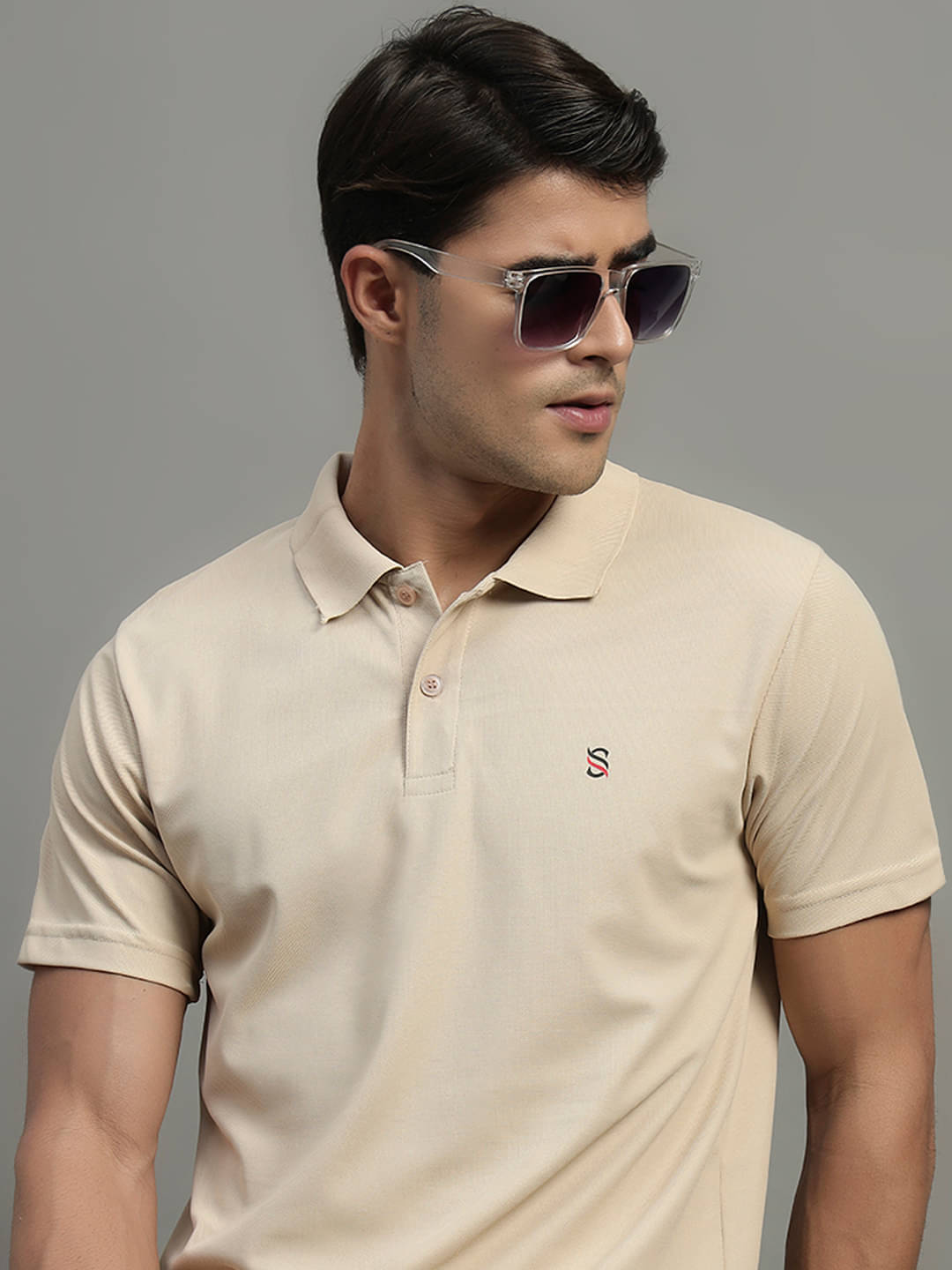 Simple Solution Men Polyester Regular Fit Solid Polo T Shirt ( Beige ) Simple Solution Men Polyester Regular Fit Solid Polo T Shirt ( Beige )