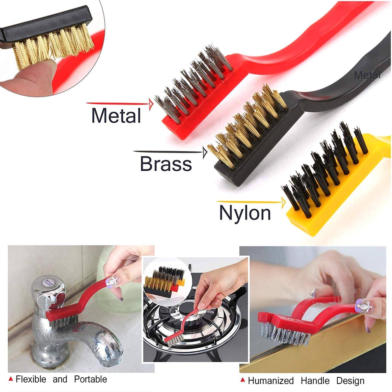     			WHIMSICAL WONDERS Plastic Set Of 3 Pc Gas Cleaning Brush|Steel Brush|Wire Brush|Gas Stove Cleaning Brush|Kitchen Tools Cleaning Kit|Chimney Cleaning Brush|Burner Cleaner Brush