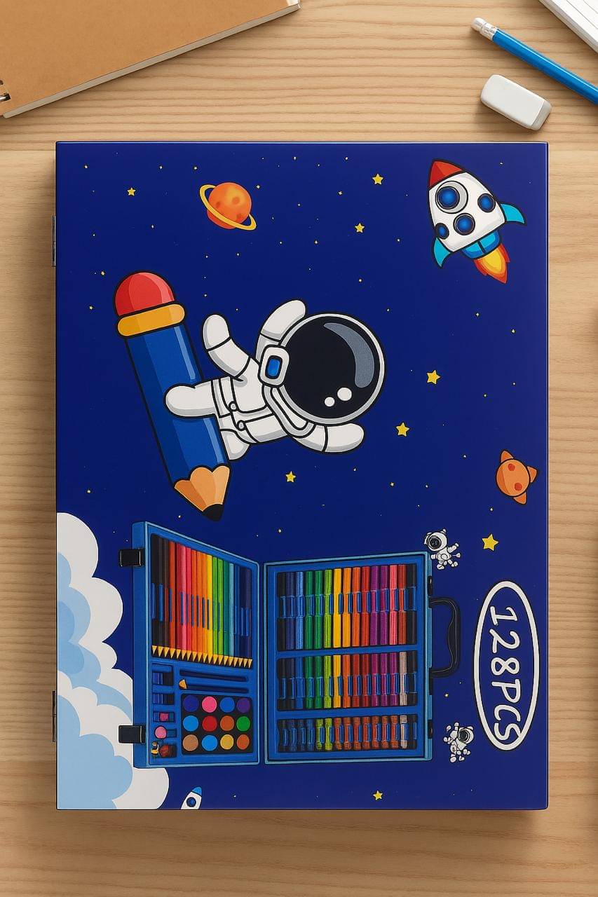     			128 PCS Astronaut Art Set for Kids Coloring Kit with Crayons Sketch Pens Watercolors, Color Pencils & More Stationery Gift Set in Carry Case for Boy