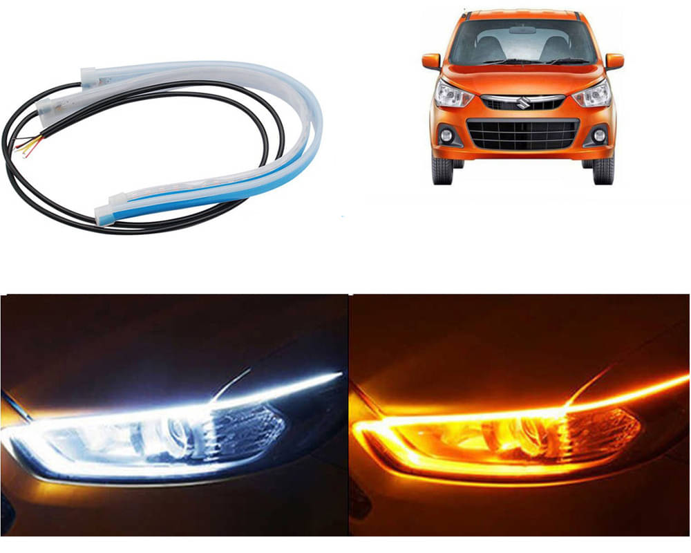 2 Pcs 24 Inch Ultrafine Waterproof Car DRL LED Daytime Running Lights White Turn Signal Yellow Guide Strip Headlight Assembly Alto K10 New     			2 Pcs 24 Inch Ultrafine Waterproof Car DRL LED Daytime Running Lights White Turn Signal Yellow Guide Strip Headlight Assembly Alto K10 New