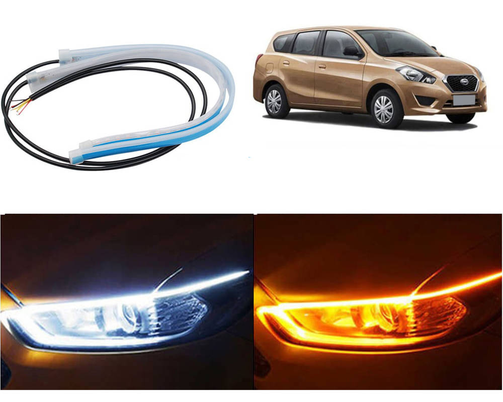 2 Pcs 24 Inch Ultrafine Waterproof Car DRL LED Daytime Running Lights White Turn Signal Yellow Guide Strip Headlight Assembly Go Plus     			2 Pcs 24 Inch Ultrafine Waterproof Car DRL LED Daytime Running Lights White Turn Signal Yellow Guide Strip Headlight Assembly Go Plus