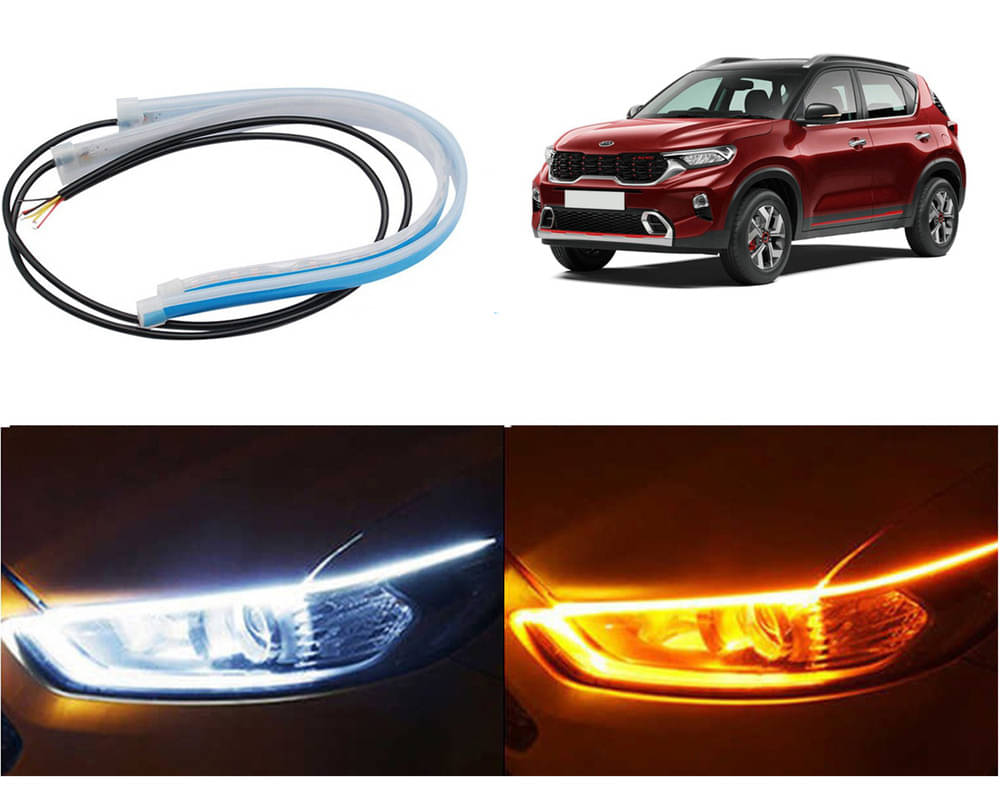 2 Pcs 24 Inch Ultrafine Waterproof Car DRL LED Daytime Running Lights White Turn Signal Yellow Guide Strip Headlight Assembly Kia Sonet 2 Pcs 24 Inch Ultrafine Waterproof Car DRL LED Daytime Running Lights White Turn Signal Yellow Guide Strip Headlight Assembly Kia Sonet