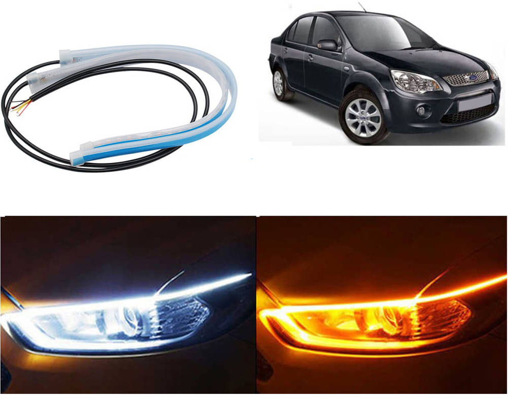     			2 Pcs 24 Inch Ultrafine Waterproof Car DRL LED Daytime Running Lights White Turn Signal Yellow Guide Strip Headlight Assembly Fiesta Classic