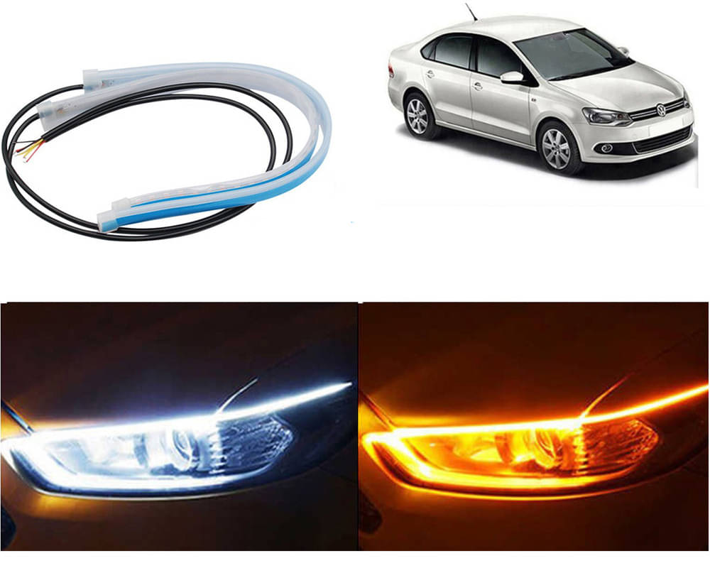     			2 Pcs 24 Inch Ultrafine Waterproof Car DRL LED Daytime Running Lights White Turn Signal Yellow Guide Strip Headlight Assembly Hanging Vento