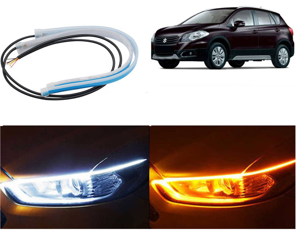2 Pcs 24 Inch Ultrafine Waterproof Car DRL LED Daytime Running Lights White Turn Signal Yellow Guide Strip Headlight Assembly S Cross     			2 Pcs 24 Inch Ultrafine Waterproof Car DRL LED Daytime Running Lights White Turn Signal Yellow Guide Strip Headlight Assembly S Cross