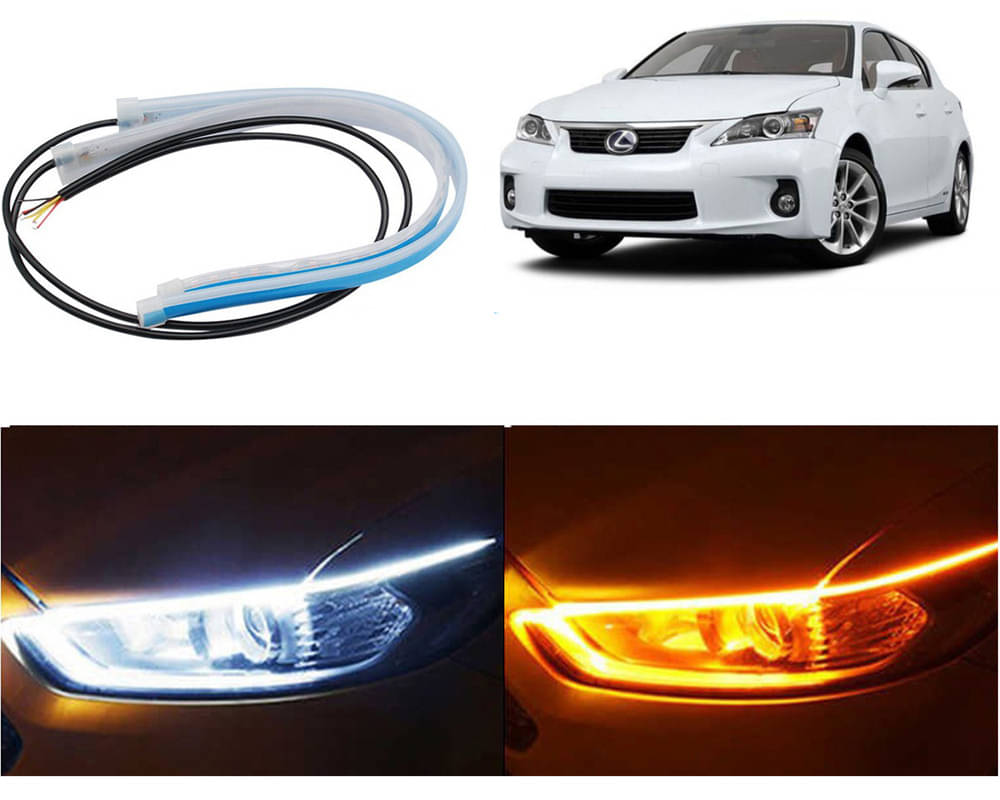     			2 Pcs 24 Inch Ultrafine Waterproof Car DRL LED Daytime Running Lights White Turn Signal Yellow Guide Strip Headlight Assembly Lexux CT