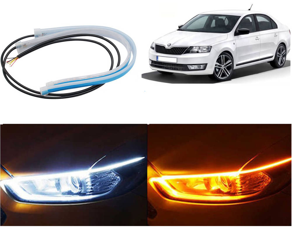 2 Pcs 24 Inch Ultrafine Waterproof Car DRL LED Daytime Running Lights White Turn Signal Yellow Guide Strip Headlight Assembly Rapid 2012     			2 Pcs 24 Inch Ultrafine Waterproof Car DRL LED Daytime Running Lights White Turn Signal Yellow Guide Strip Headlight Assembly Rapid 2012