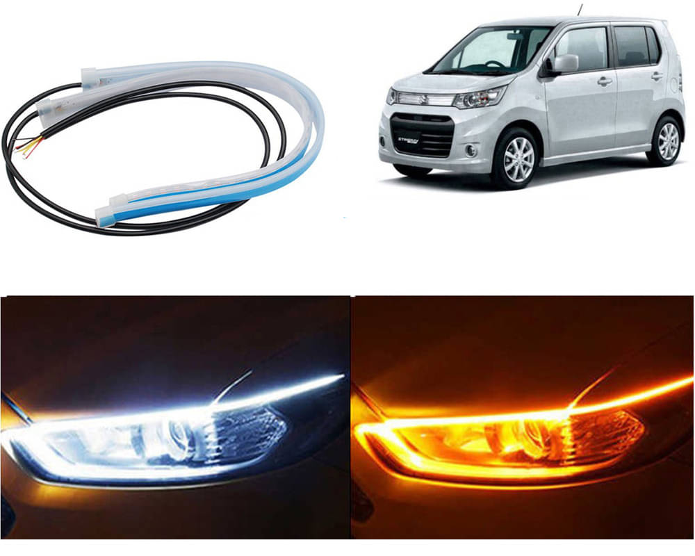    			2 Pcs 24 Inch Ultrafine Waterproof Car DRL LED Daytime Running Lights White Turn Signal Yellow Guide Strip Headlight Assembly WagonR Stingray