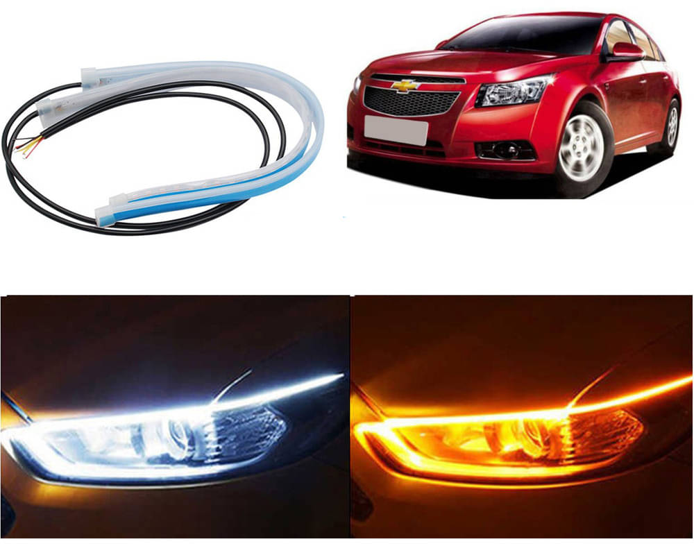     			2 Pcs 24 Inch Ultrafine Waterproof Car DRL LED Daytime Running Lights White Turn Signal Yellow Guide Strip Headlight Assembly Hanging Cruze