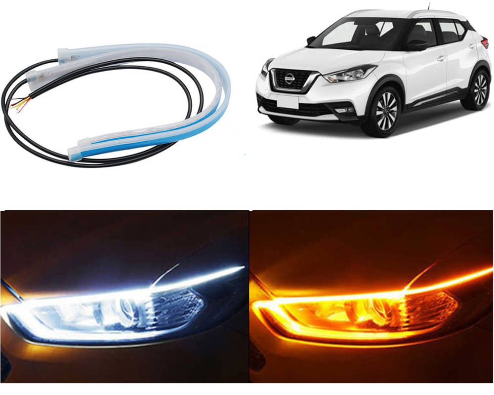     			2 Pcs 24 Inch Ultrafine Waterproof Car DRL LED Daytime Running Lights White Turn Signal Yellow Guide Strip Headlight Assembly Kicks 2019