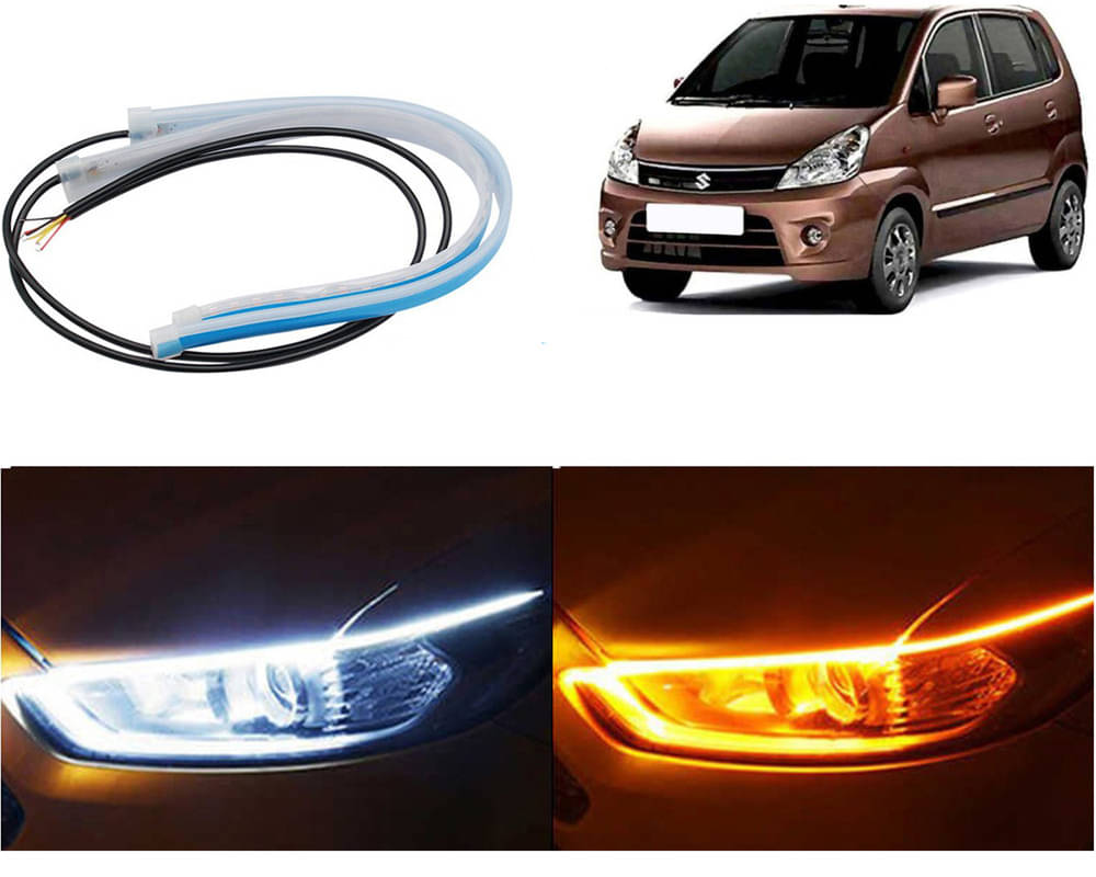     			2 Pcs 24 Inch Ultrafine Waterproof Car DRL LED Daytime Running Lights White Turn Signal Yellow Guide Strip Headlight Assembly Zen Estilo Type-2