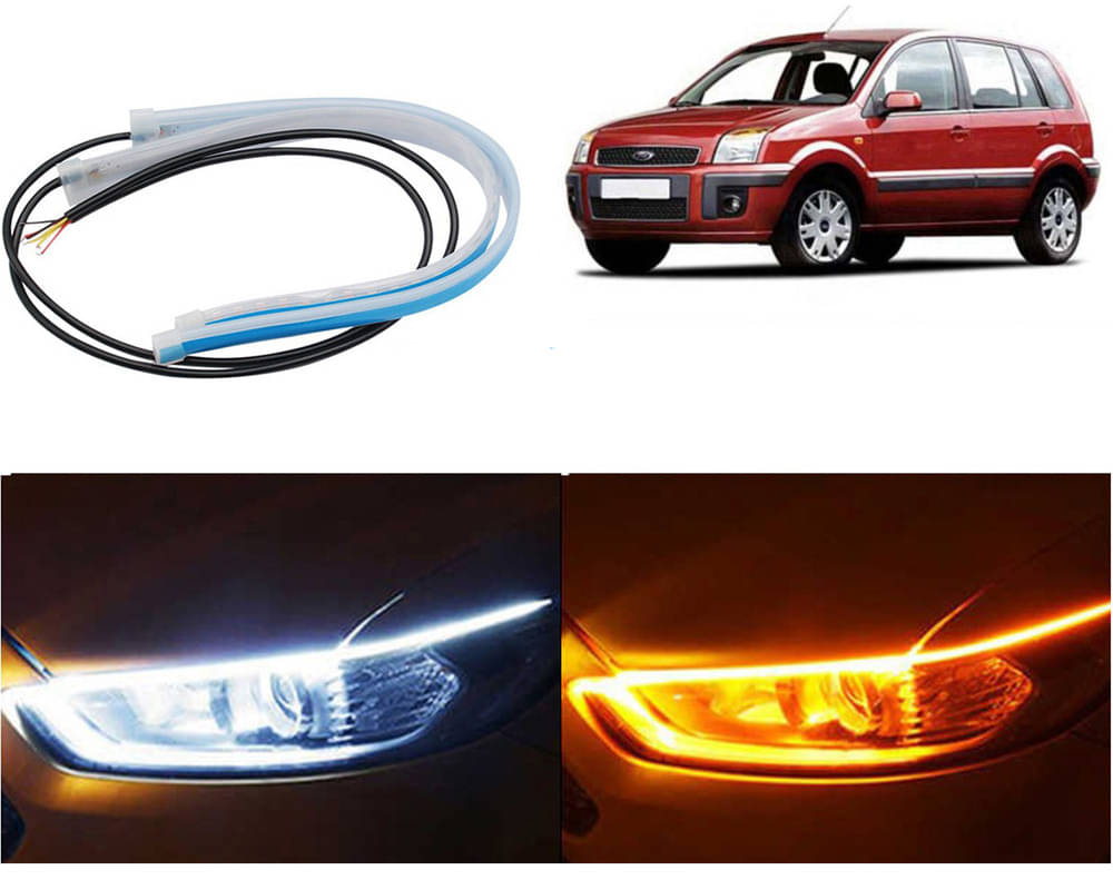     			2 Pcs 24 Inch Ultrafine Waterproof Car DRL LED Daytime Running Lights White Turn Signal Yellow Guide Strip Headlight Assembly Hanging Fusion