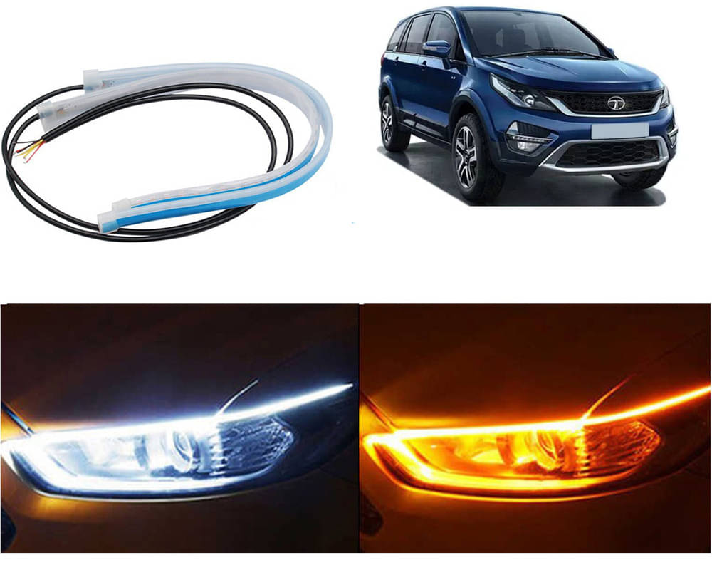     			2 Pcs 24 Inch Ultrafine Waterproof Car DRL LED Daytime Running Lights White Turn Signal Yellow Guide Strip Headlight Assembly Hanging Hexa