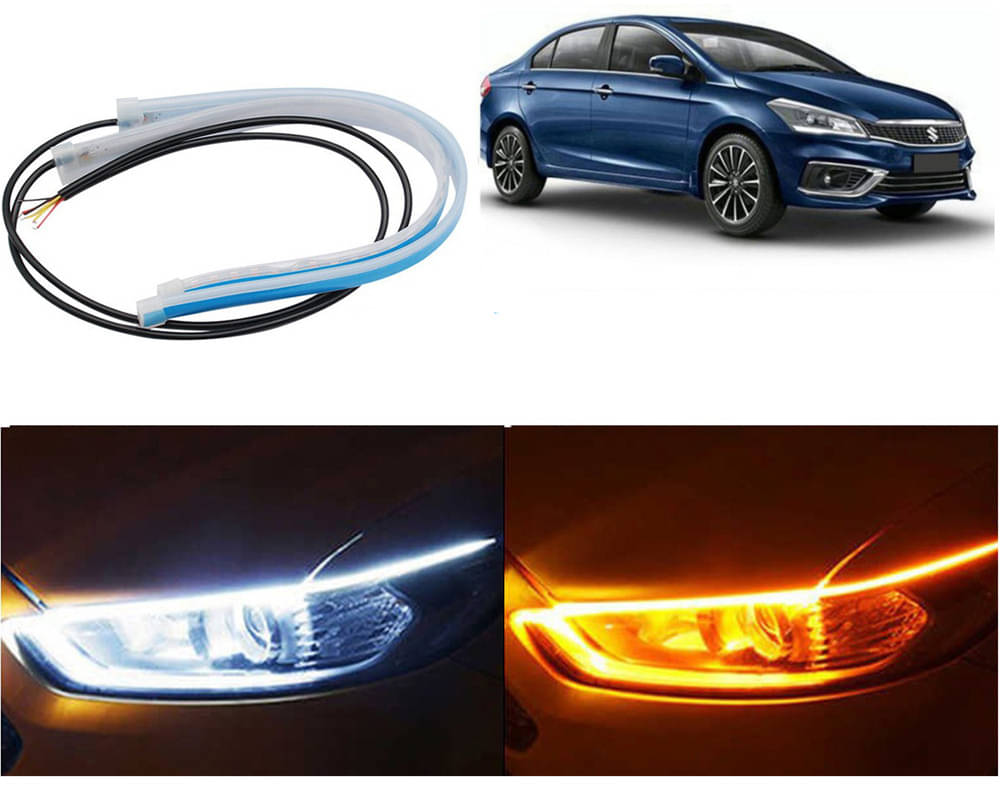     			2 Pcs 24 Inch Ultrafine Waterproof Car DRL LED Daytime Running Lights White Turn Signal Yellow Guide Strip Headlight Assembly Ciaz 2018