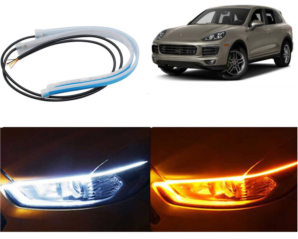 2 Pcs 24 Inch Ultrafine Waterproof Car DRL LED Daytime Running Lights White Turn Signal Yellow Guide Strip Headlight Assembly Cayenne E-Hybrid     			2 Pcs 24 Inch Ultrafine Waterproof Car DRL LED Daytime Running Lights White Turn Signal Yellow Guide Strip Headlight Assembly Cayenne E-Hybrid