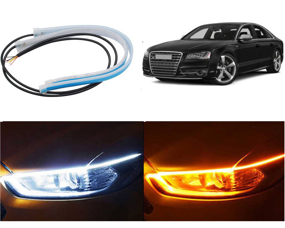 2 Pcs 24 Inch Ultrafine Waterproof Car DRL LED Daytime Running Lights White Turn Signal Yellow Guide Strip Headlight Assembly Hanging S8     			2 Pcs 24 Inch Ultrafine Waterproof Car DRL LED Daytime Running Lights White Turn Signal Yellow Guide Strip Headlight Assembly Hanging S8