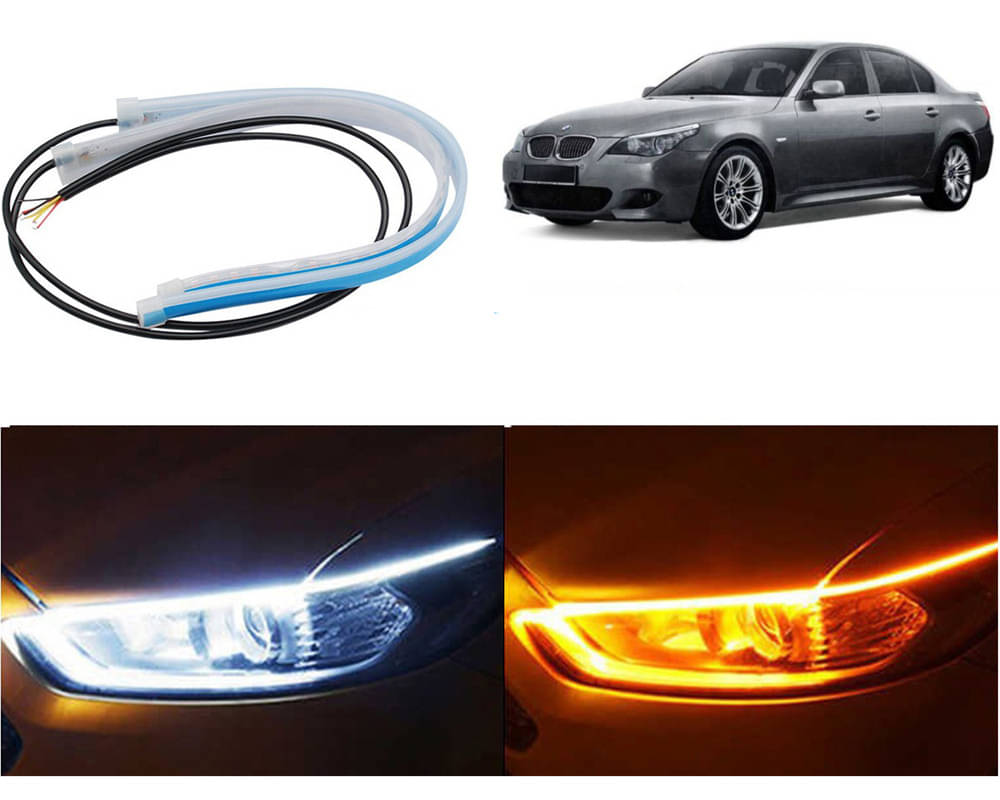     			2 Pcs 24 Inch Ultrafine Waterproof Car DRL LED Daytime Running Lights White Turn Signal Yellow Guide Strip Headlight Assembly Hanging 525i
