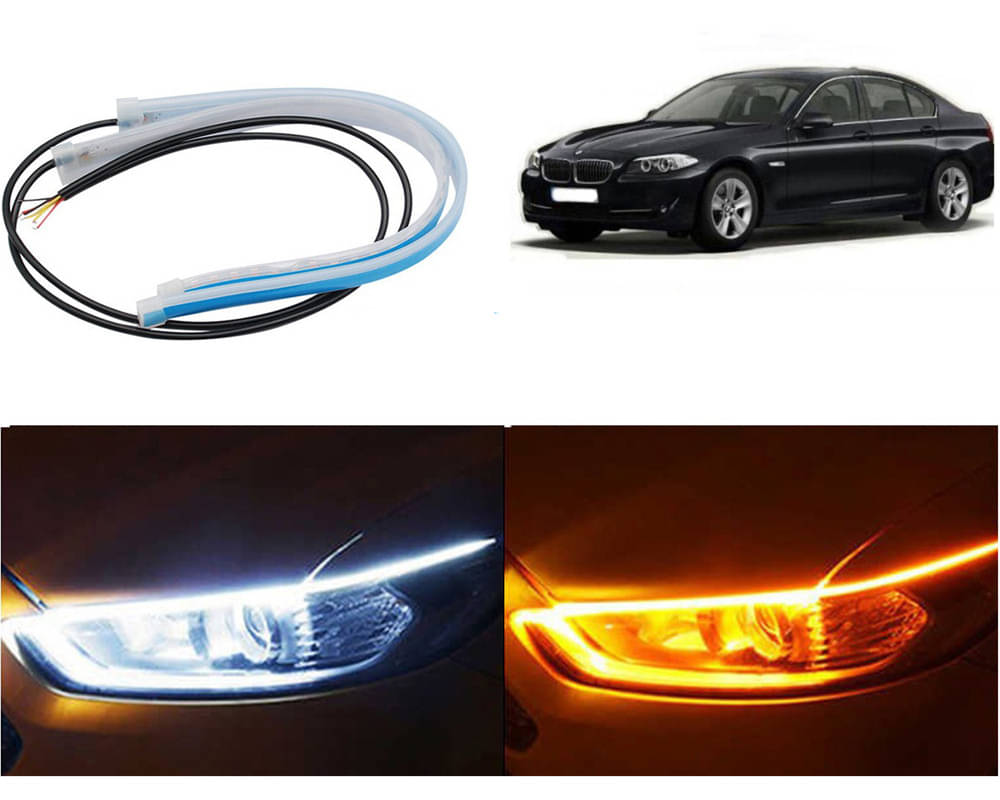     			2 Pcs 24 Inch Ultrafine Waterproof Car DRL LED Daytime Running Lights White Turn Signal Yellow Guide Strip Headlight Assembly Hanging 520i