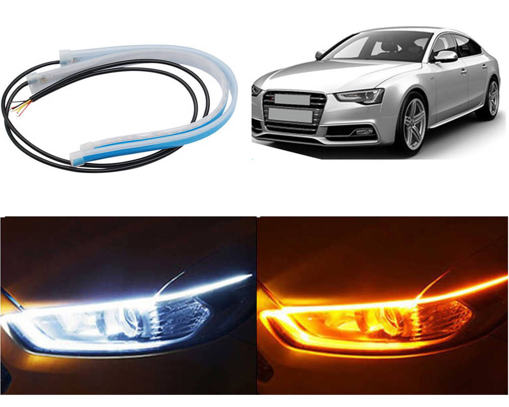     			2 Pcs 24 Inch Ultrafine Waterproof Car DRL LED Daytime Running Lights White Turn Signal Yellow Guide Strip Headlight Assembly Hanging S5