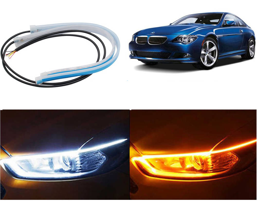 2 Pcs 24 Inch Ultrafine Waterproof Car DRL LED Daytime Running Lights White Turn Signal Yellow Guide Strip Headlight Assembly 6 Series 2 Pcs 24 Inch Ultrafine Waterproof Car DRL LED Daytime Running Lights White Turn Signal Yellow Guide Strip Headlight Assembly 6 Series