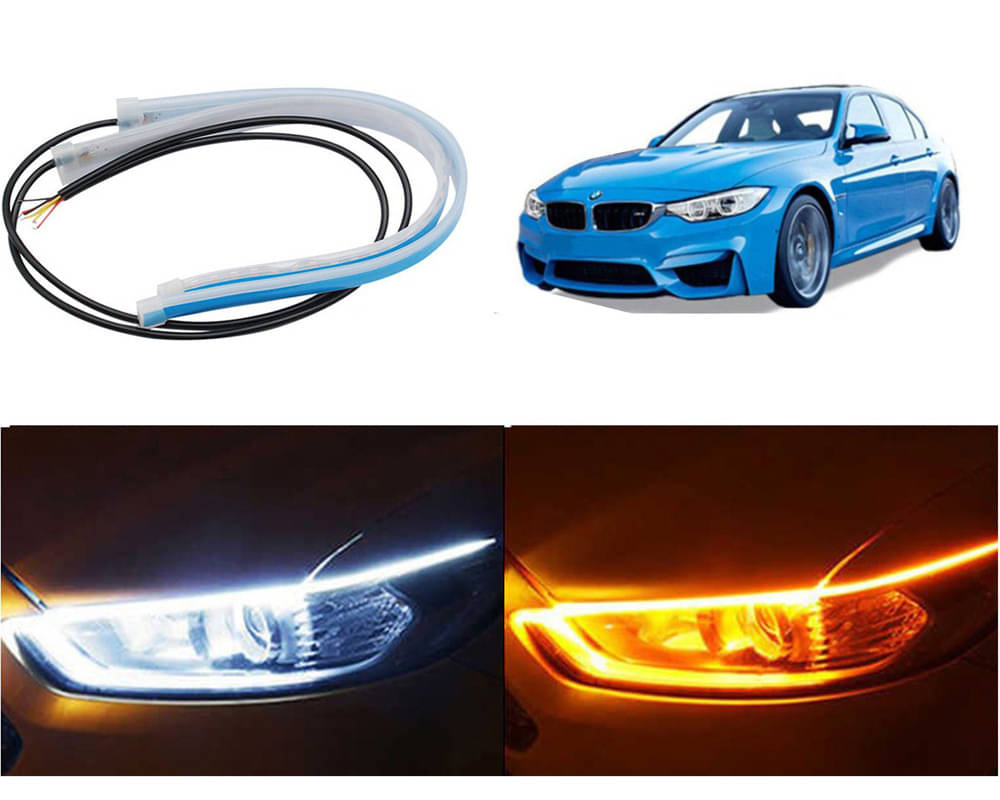     			2 Pcs 24 Inch Ultrafine Waterproof Car DRL LED Daytime Running Lights White Turn Signal Yellow Guide Strip Headlight Assembly Hanging 325i