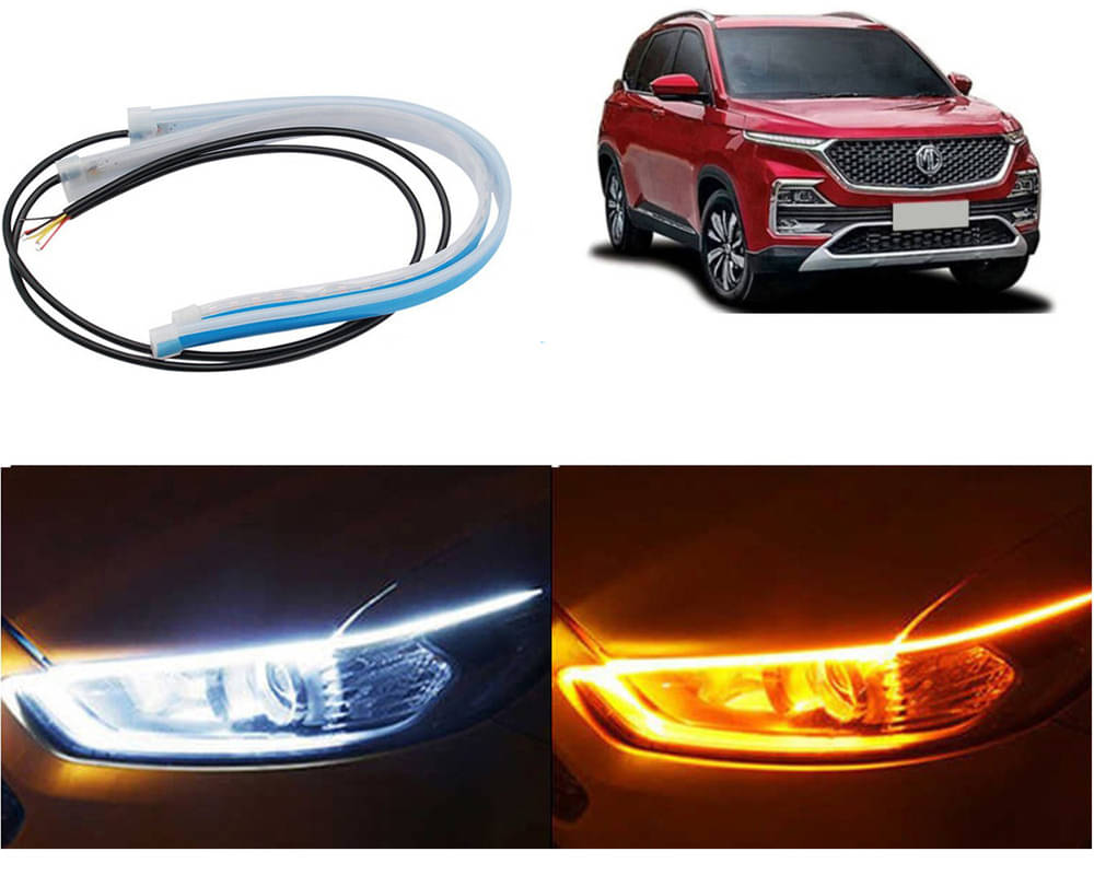 2 Pcs 24 Inch Ultrafine Waterproof Car DRL LED Daytime Running Lights White Turn Signal Yellow Guide Strip Headlight Assembly MG Hector 2 Pcs 24 Inch Ultrafine Waterproof Car DRL LED Daytime Running Lights White Turn Signal Yellow Guide Strip Headlight Assembly MG Hector