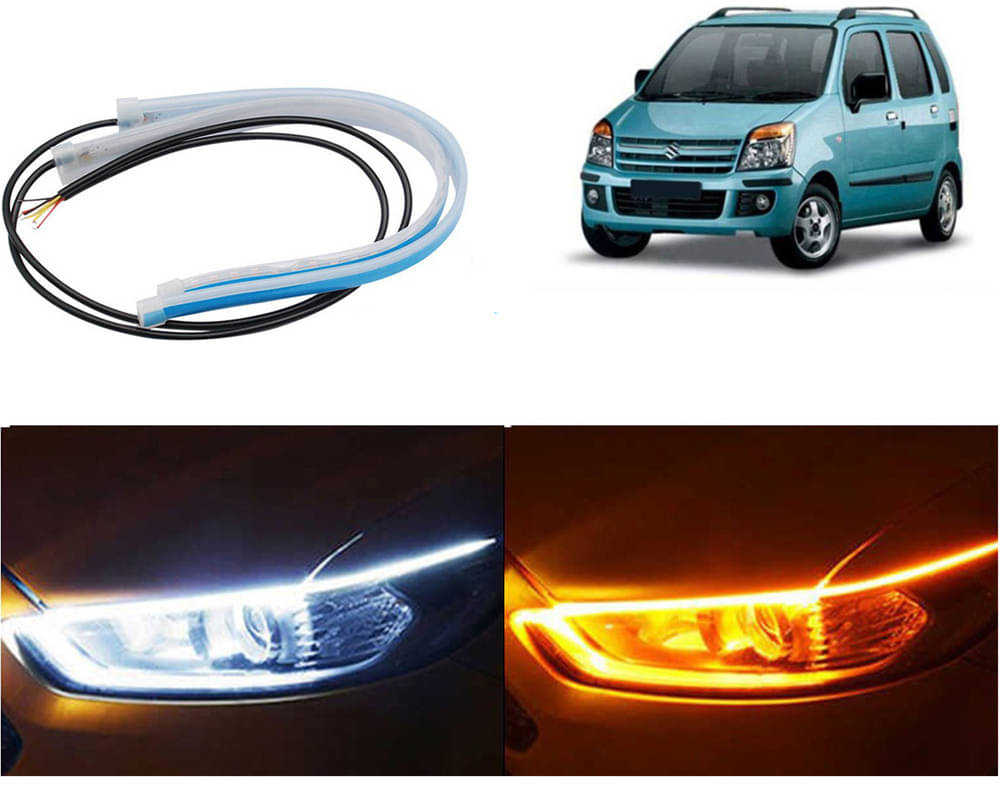 2 Pcs 24 Inch Ultrafine Waterproof Car DRL LED Daytime Running Lights White Turn Signal Yellow Guide Strip Headlight Assembly WagonR 2006-2010     			2 Pcs 24 Inch Ultrafine Waterproof Car DRL LED Daytime Running Lights White Turn Signal Yellow Guide Strip Headlight Assembly WagonR 2006-2010
