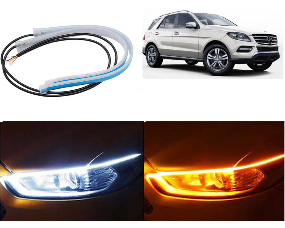     			2 Pcs 24 Inch Ultrafine Waterproof Car DRL LED Daytime Running Lights White Turn Signal Yellow Guide Strip Headlight Assembly Benz ML