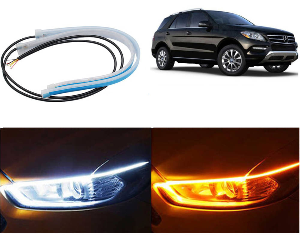 2 Pcs 24 Inch Ultrafine Waterproof Car DRL LED Daytime Running Lights White Turn Signal Yellow Guide Strip Headlight Assembly Benz ML250     			2 Pcs 24 Inch Ultrafine Waterproof Car DRL LED Daytime Running Lights White Turn Signal Yellow Guide Strip Headlight Assembly Benz ML250