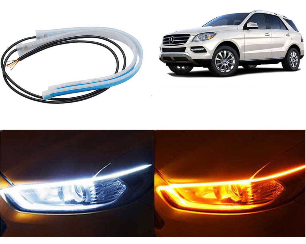 2 Pcs 24 Inch Ultrafine Waterproof Car DRL LED Daytime Running Lights White Turn Signal Yellow Guide Strip Headlight Assembly Benz ML350     			2 Pcs 24 Inch Ultrafine Waterproof Car DRL LED Daytime Running Lights White Turn Signal Yellow Guide Strip Headlight Assembly Benz ML350