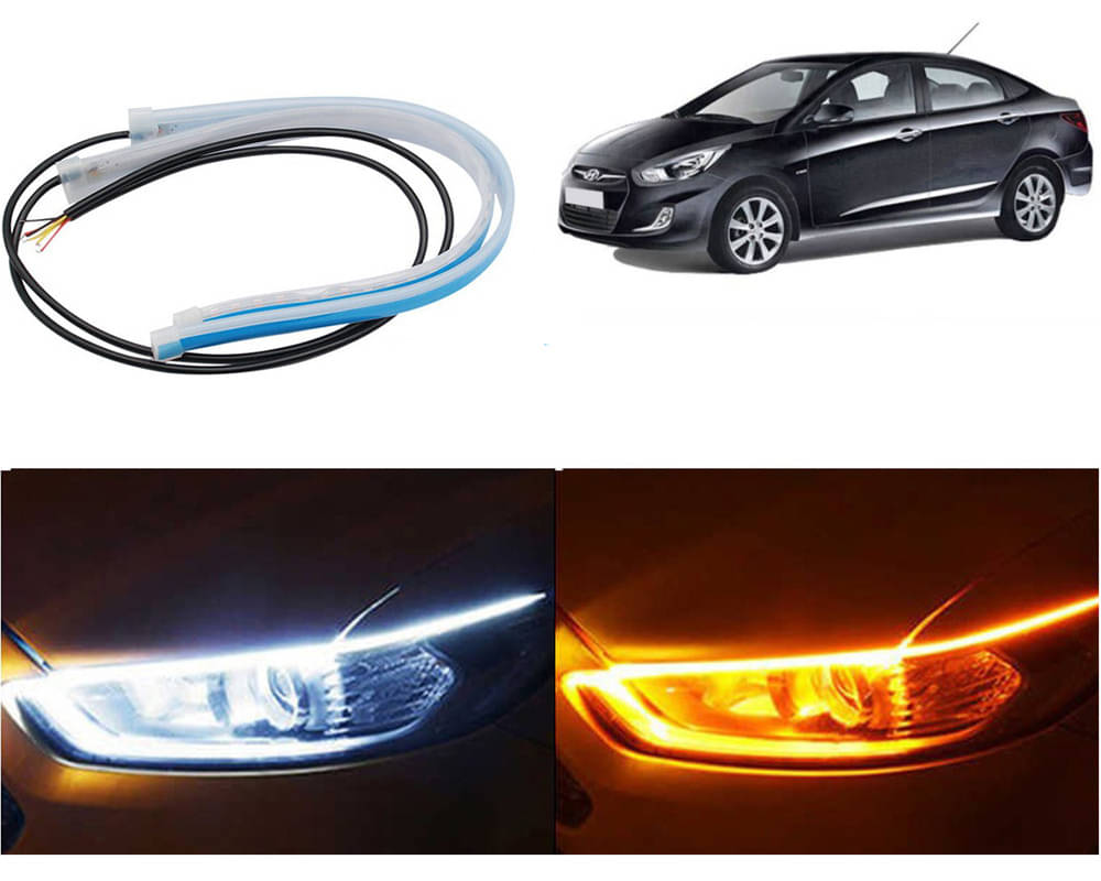     			2 Pcs 24 Inch Ultrafine Waterproof Car DRL LED Daytime Running Lights White Turn Signal Yellow Guide Strip Headlight Assembly Verna Fluidic