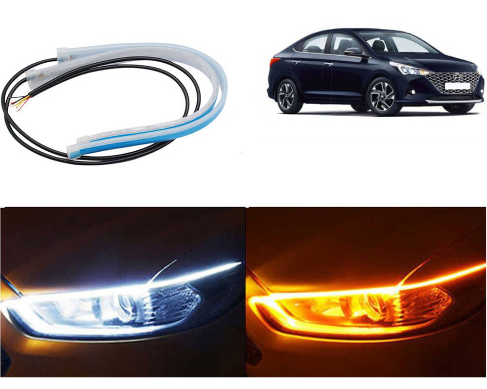 2 Pcs 24 Inch Ultrafine Waterproof Car DRL LED Daytime Running Lights White Turn Signal Yellow Guide Strip Headlight Assembly Verna 2020 2 Pcs 24 Inch Ultrafine Waterproof Car DRL LED Daytime Running Lights White Turn Signal Yellow Guide Strip Headlight Assembly Verna 2020