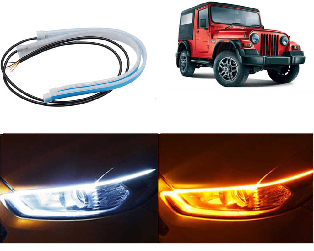     			2 Pcs 24 Inch Ultrafine Waterproof Car DRL LED Daytime Running Lights White Turn Signal Yellow Guide Strip Headlight Assembly Hanging Thar