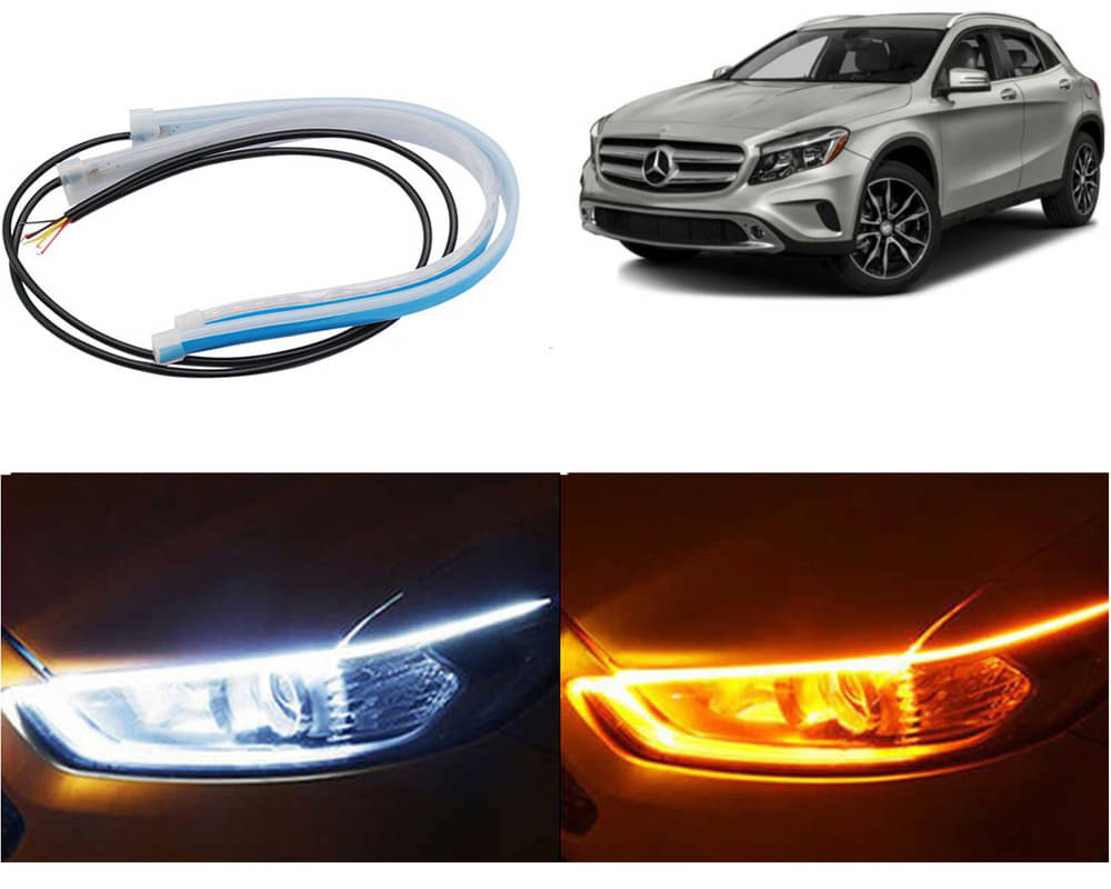     			2 Pcs 24 Inch Ultrafine Waterproof Car DRL LED Daytime Running Lights White Turn Signal Yellow Guide Strip Headlight Assembly Benz GLA-Class