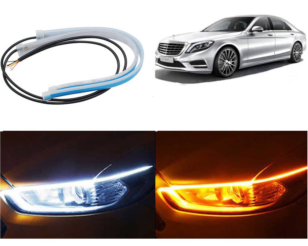     			2 Pcs 24 Inch Ultrafine Waterproof Car DRL LED Daytime Running Lights White Turn Signal Yellow Guide Strip Headlight Assembly Benz S300
