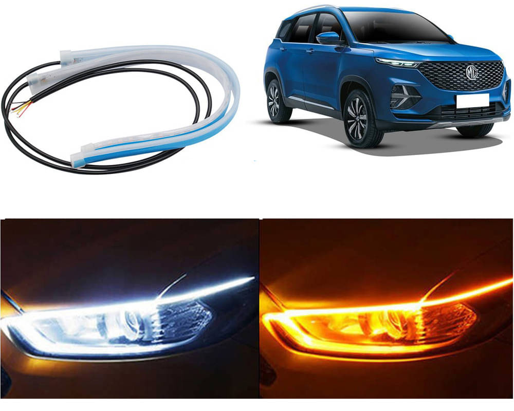 2 Pcs 24 Inch Ultrafine Waterproof Car DRL LED Daytime Running Lights White Turn Signal Yellow Guide Strip Headlight Assembly MG Hector Plus 2 Pcs 24 Inch Ultrafine Waterproof Car DRL LED Daytime Running Lights White Turn Signal Yellow Guide Strip Headlight Assembly MG Hector Plus