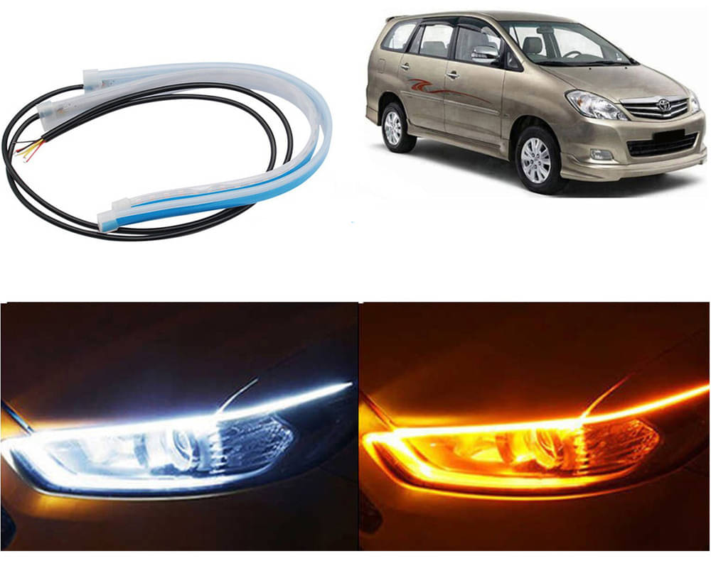     			2 Pcs 24 Inch Ultrafine Waterproof Car DRL LED Daytime Running Lights White Turn Signal Yellow Guide Strip Headlight Assembly Innova 2005-12