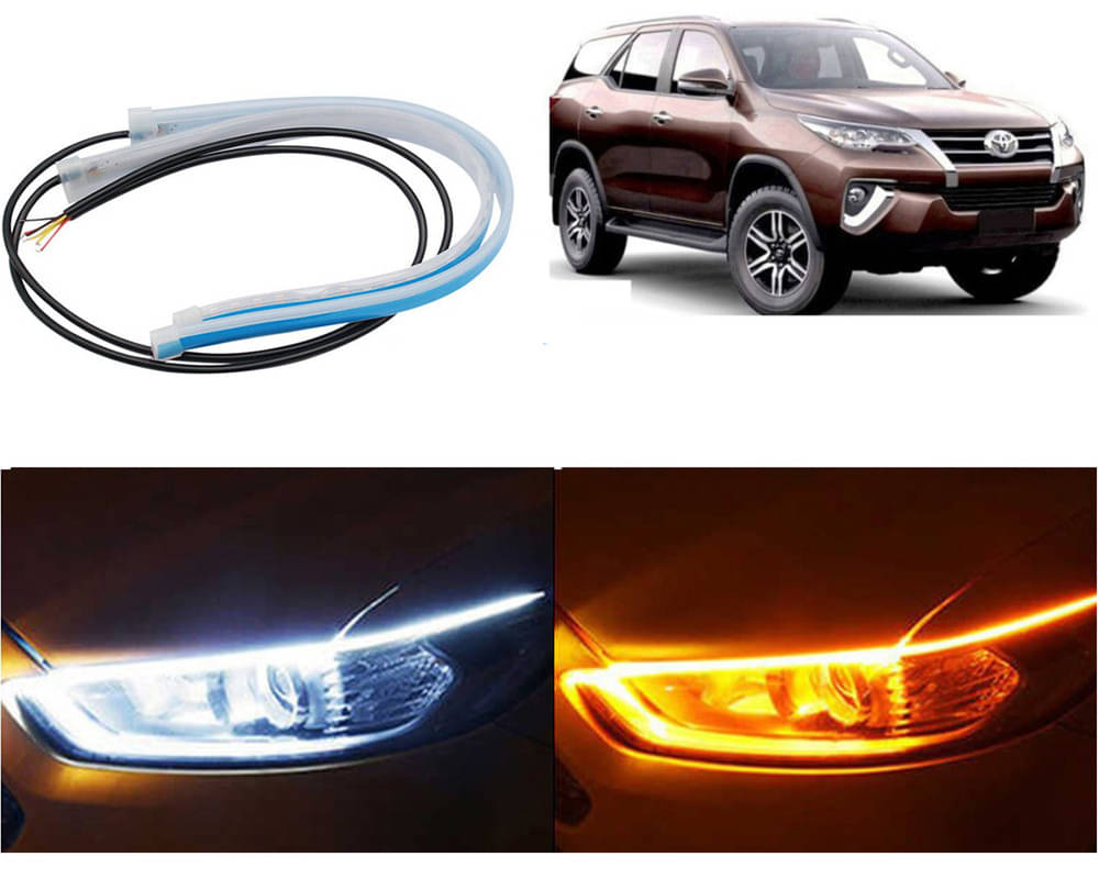 2 Pcs 24 Inch Ultrafine Waterproof Car DRL LED Daytime Running Lights White Turn Signal Yellow Guide Strip Headlight Assembly Fortuner 2016 2 Pcs 24 Inch Ultrafine Waterproof Car DRL LED Daytime Running Lights White Turn Signal Yellow Guide Strip Headlight Assembly Fortuner 2016