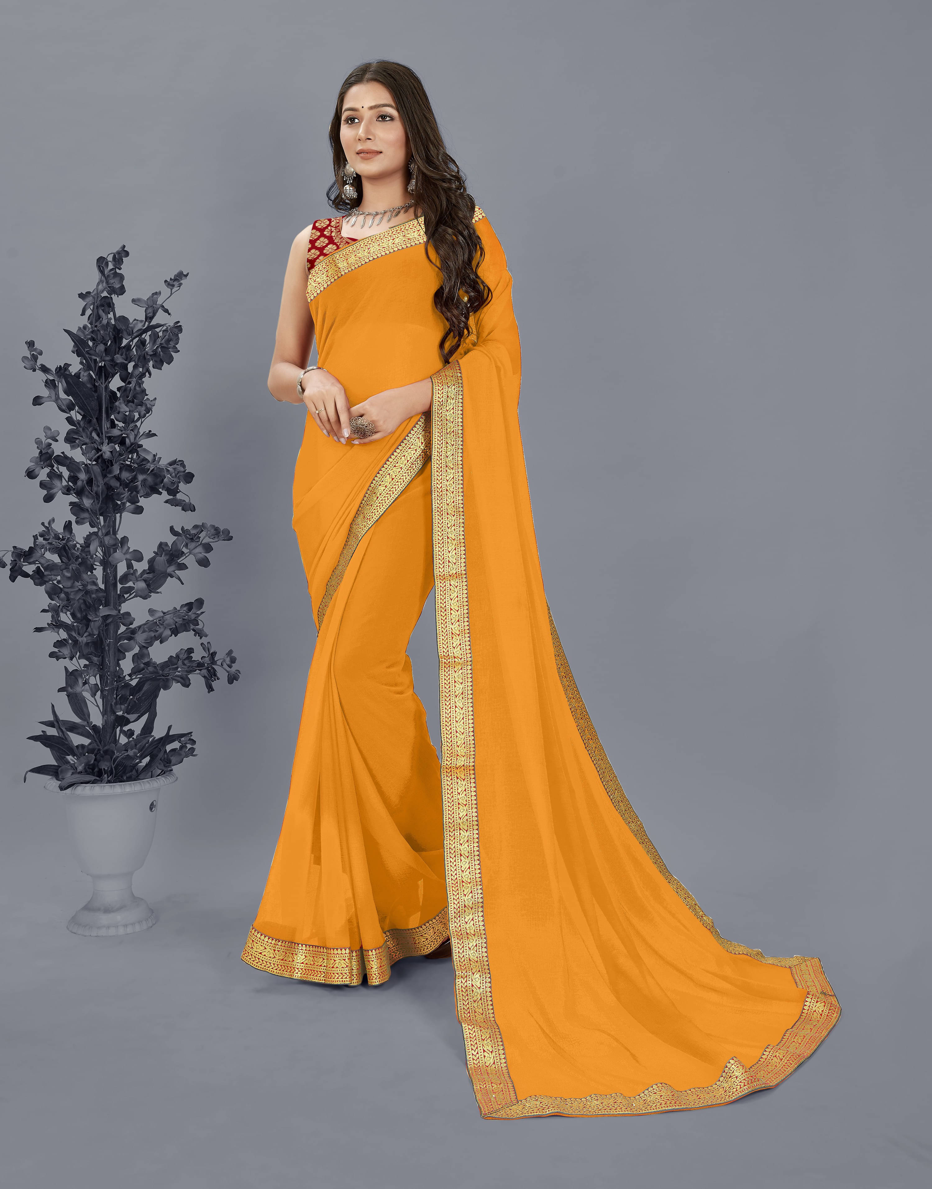 ANAND SAREES Chiffon Embellished Regular Saree With Unstitched Blouse Piece ( Yellow ) ANAND SAREES Chiffon Embellished Regular Saree With Unstitched Blouse Piece ( Yellow )