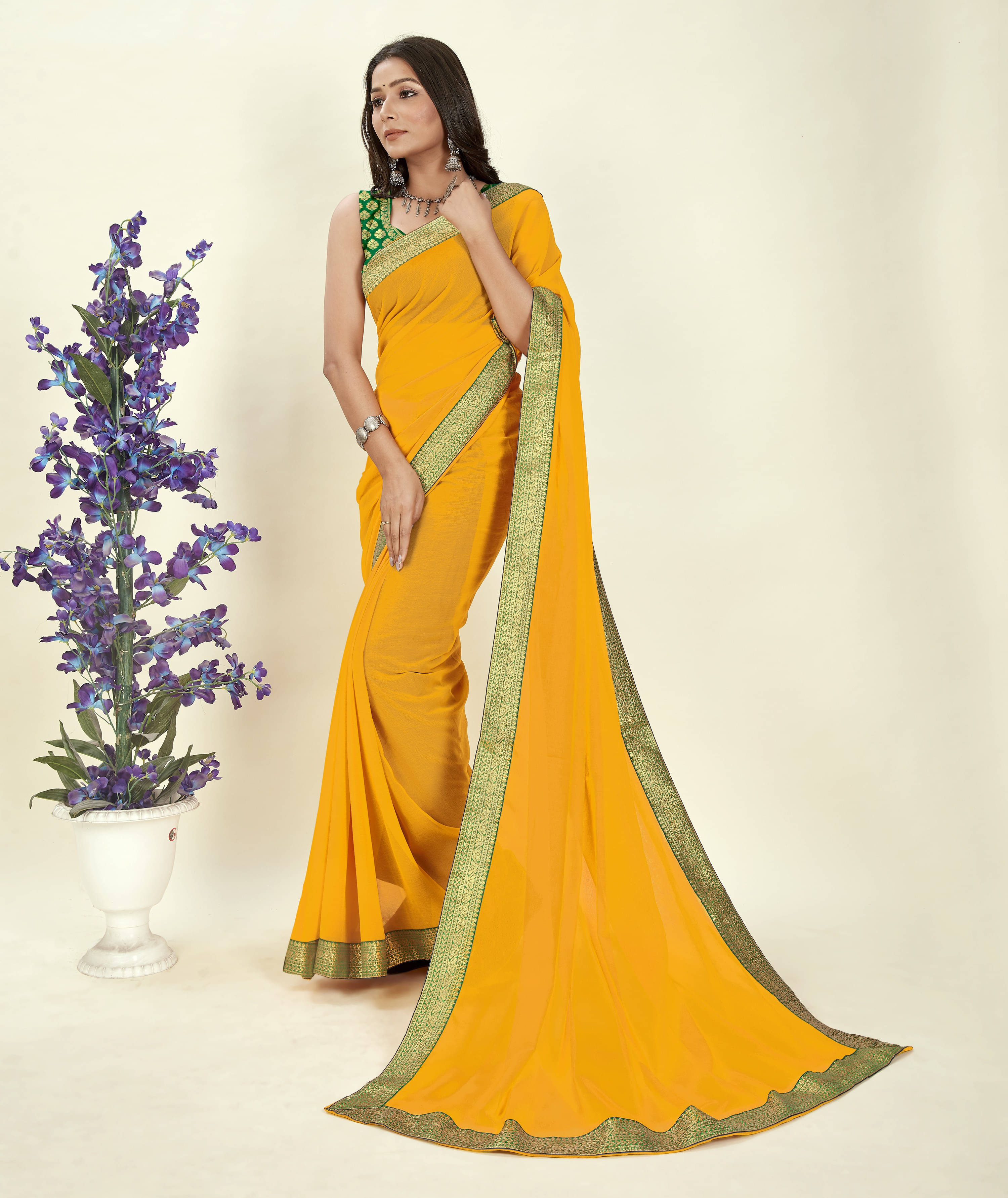 ANAND SAREES Chiffon Embellished Regular Saree With Unstitched Blouse Piece ( Yellow ) ANAND SAREES Chiffon Embellished Regular Saree With Unstitched Blouse Piece ( Yellow )