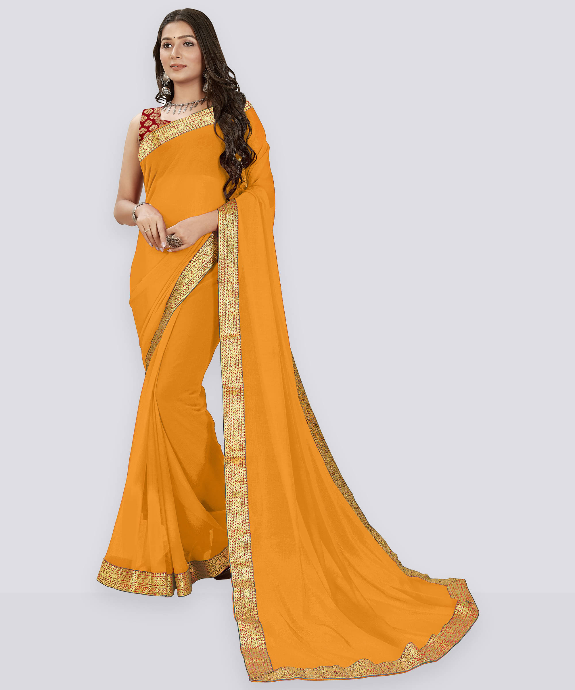 ANAND SAREES Chiffon Embellished Regular Saree With Unstitched Blouse Piece ( Yellow ) ANAND SAREES Chiffon Embellished Regular Saree With Unstitched Blouse Piece ( Yellow )
