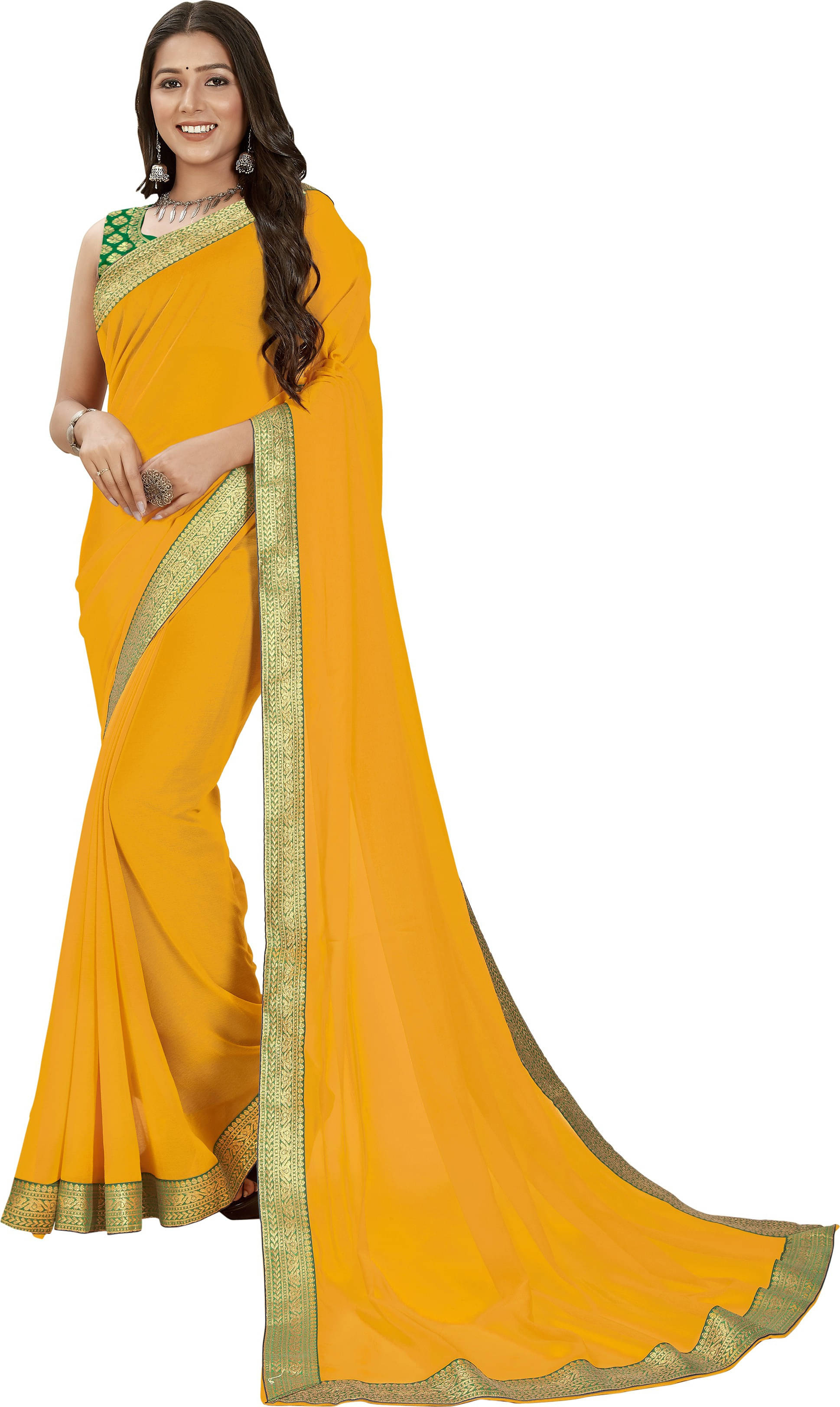 ANAND SAREES Chiffon Embellished Regular Saree With Unstitched Blouse Piece ( Yellow ) ANAND SAREES Chiffon Embellished Regular Saree With Unstitched Blouse Piece ( Yellow )
