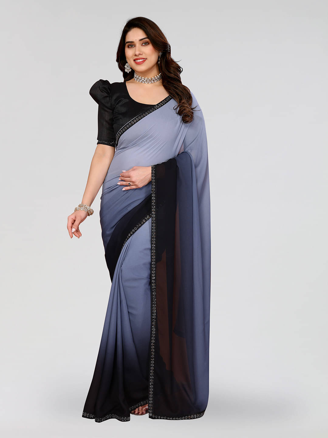     			ANAND SAREES Chiffon Solid Regular Saree With Unstitched Blouse Piece ( Multicolor )