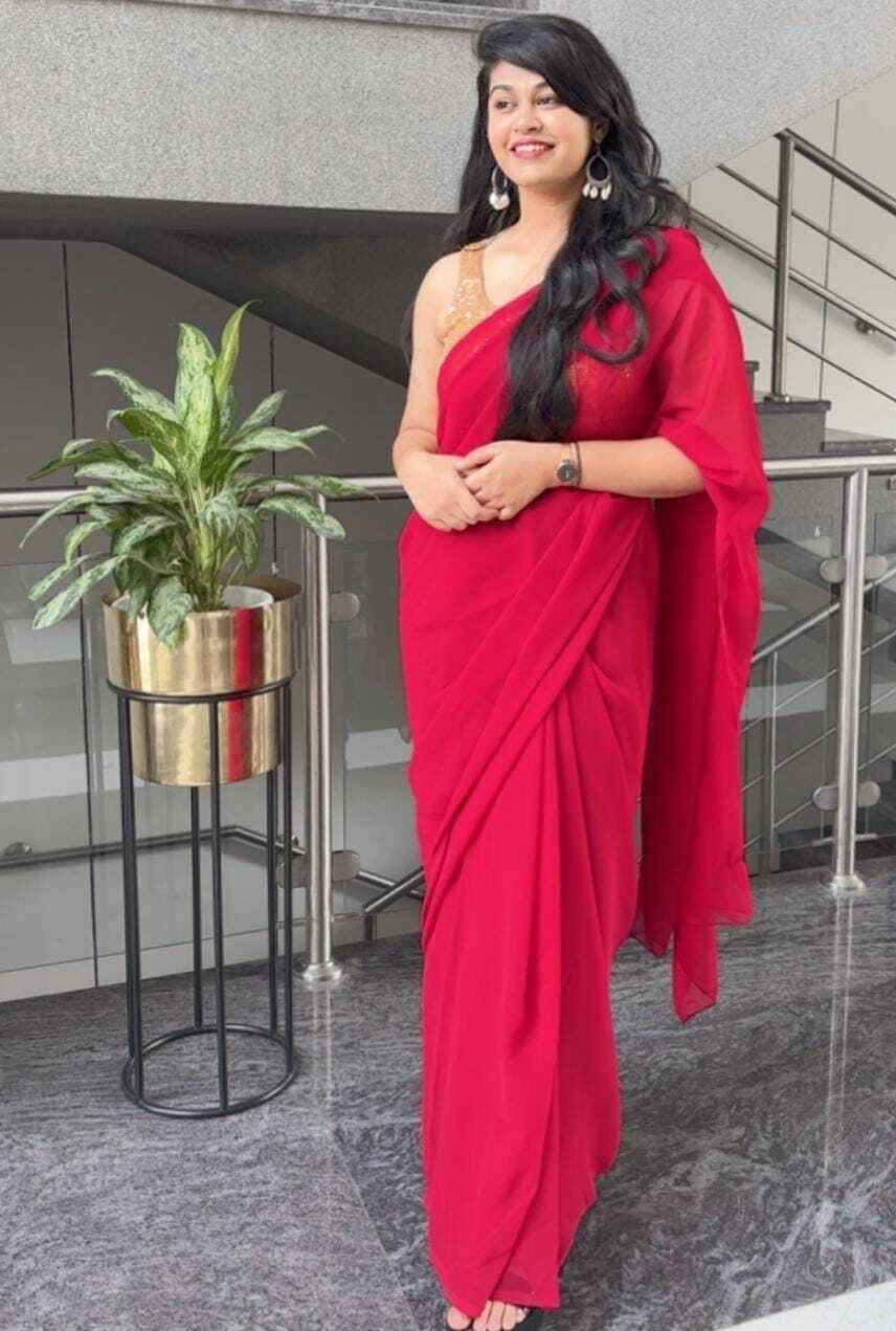     			ANAND SAREES Chiffon Solid Regular Saree With Unstitched Blouse Piece ( Red )