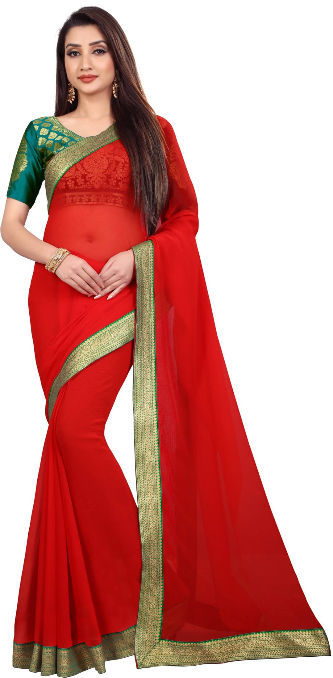     			ANAND SAREES Chiffon Solid Regular Saree With Unstitched Blouse Piece ( Yellow )